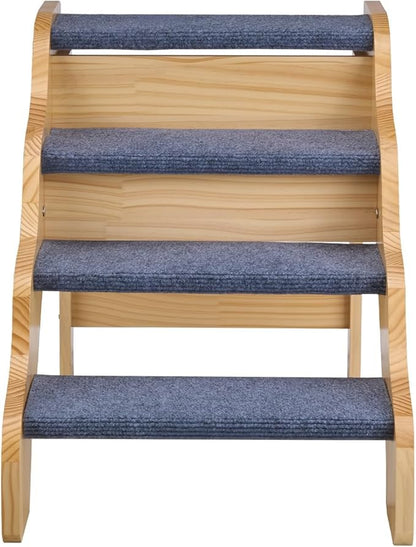 VEVOR Wood Pet Stairs, 4-Step Dog Stairs for High Beds, Sofa & Cars, 150lbs Load Capacity, Non-Slip Surface, Stable Cat & Dog Step Ladder for Small Medium Large Older Pet Puppy Essentials