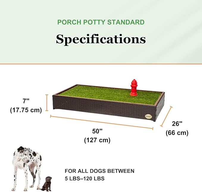 Porch Potty Artificial Grass Potty Pads Without Sprinklers - Standard Size 26x50x7 Reusable Potty Training Pad - Washable Pee Pad for Dogs - Instant Drainage - Quick Absorb - 4x2 Feet Grass Area