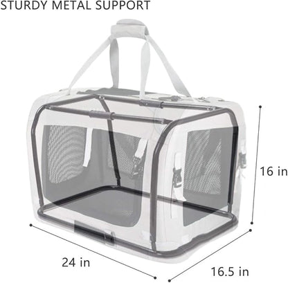 Extra Large Cat Carrier Soft Sided, Portable Small Dog Carrier for 2 Cats, 24"x16.5"x16" Car Travel Folding Comfortable Design with Bowl, Blue