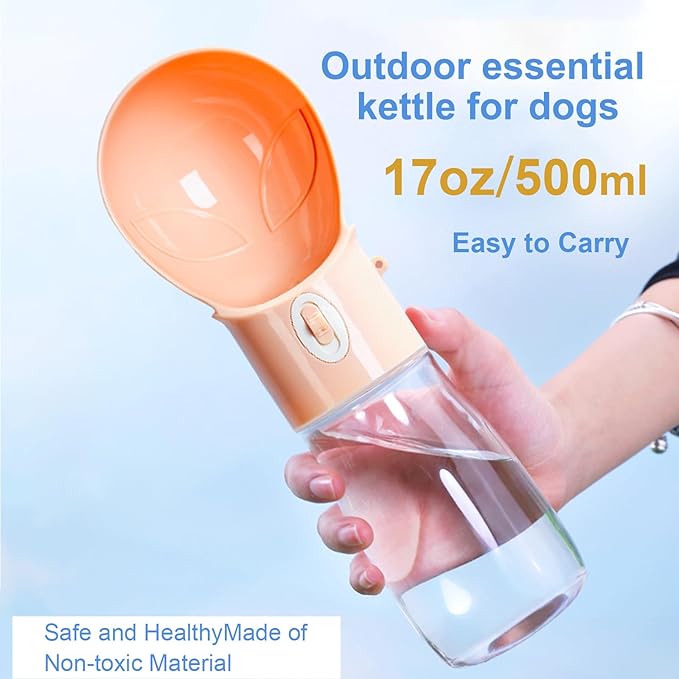 Dog Water Bottle, Widen Sink Portable Dogs Water Dispenser 17oz, Leak Proof, Outdoor Drink Bottles Cat, Puppy, Pet, Essential Items for Travel, Walking, Hiking, Dog Accessorie (Orange, 17oz)