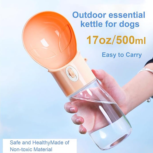 Dog Water Bottle, Widen Sink Portable Dogs Water Dispenser 17oz, Leak Proof, Outdoor Drink Bottles Cat, Puppy, Pet, Essential Items for Travel, Walking, Hiking, Dog Accessorie (Orange, 17oz)