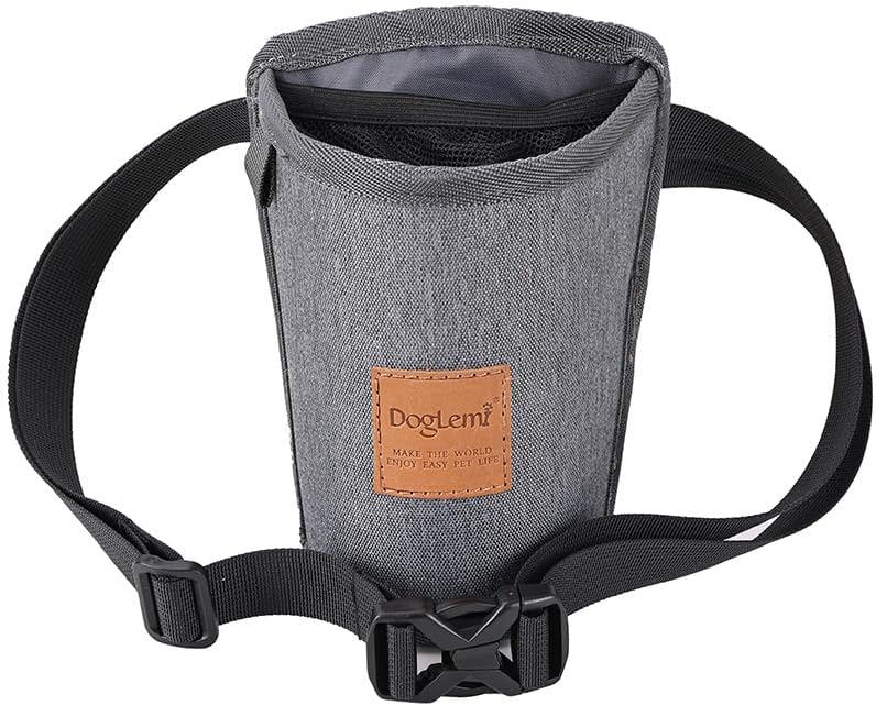 Portable Dog Treat Pouch for Training - Outdoor Waist Pack with Medium-Stiff Polyester, Leash Clip & Zippered Pocket for Pet Treats/Rewards (Grey) by MirasPocket