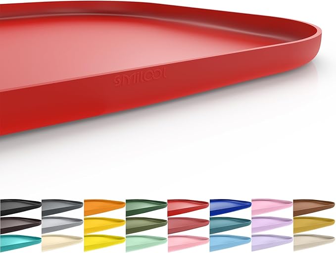 Silicone Pet Feeding Mat with Raised Edge for Food and Water, Dog Bowl Mats, Cat Bowls Placemat with High Lip for Floor Waterproof, Rubber Tray for Cats and Dogs 19 x 12 x0.7 Red