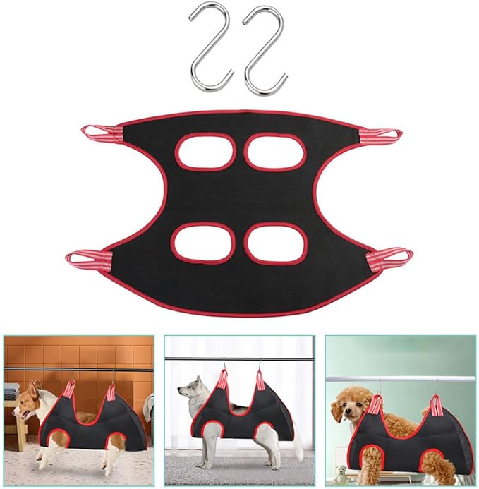 TOYANDONA Pet Hammock Bed Elevated Cat and Dog Sleeping Bed Breathable Hanging Macrame Hammock with Black and Red Fabric, Medium Size for Indoor Pets
