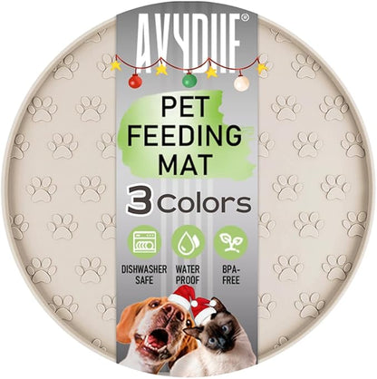 Pet Feeding Mats for Food and Water, Waterproof Anti-Slip Placemats for Dog Cat Bowl, 1 Pack Silicone Pet Food Mat, Dishwasher Safe 10.9 × 10.9 (1 Beige, Small Paws)