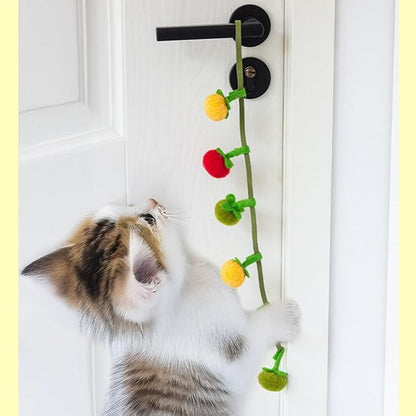 Cat Teaser Fruit-Shaped Squeaky String with Catnip Bells Tomatoes Persimmons Shapes Hangable for Interactive Play Soft Chew Toy Pet Accessories (Fruit String 2pcs)