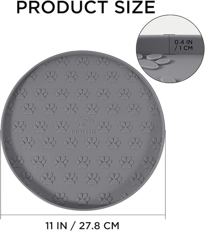 Comtim Waterproof Dog Food Mat - 2 Pack Silicone Pet Food Mat Dog Food Bowl Mats Cat Water Mats Eating Tray, Non-Slip Pet Placemat with Lip for Messy Drinkers to Protect Floor,Dark Grey 11"×11"