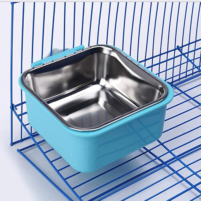 Love Dream Crate Dog Cat Bowls, Removable Stainless Steel Hanging Pet Cage Bowls Kennel, Food Water Feeder with Bolt for Puppy Birds 2 Pack with Silicone Sponge Dish Brush