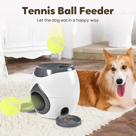 Dog Tennis Ball Food Reward Machine, Interactive Puzzle Toy with Slow Food Dispenser, Outdoor Training Toys Ball Launcher for Medium/Large Dogs, Exercise Mental Stimulation (Grey)