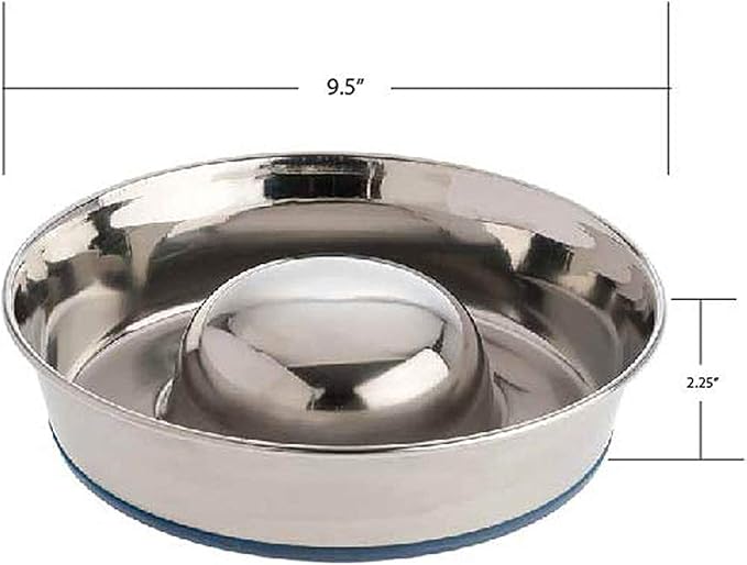 OurPet's DuraPet Slow Feed Premium Stainless Steel Dog Bowl, Silver (2040010301)