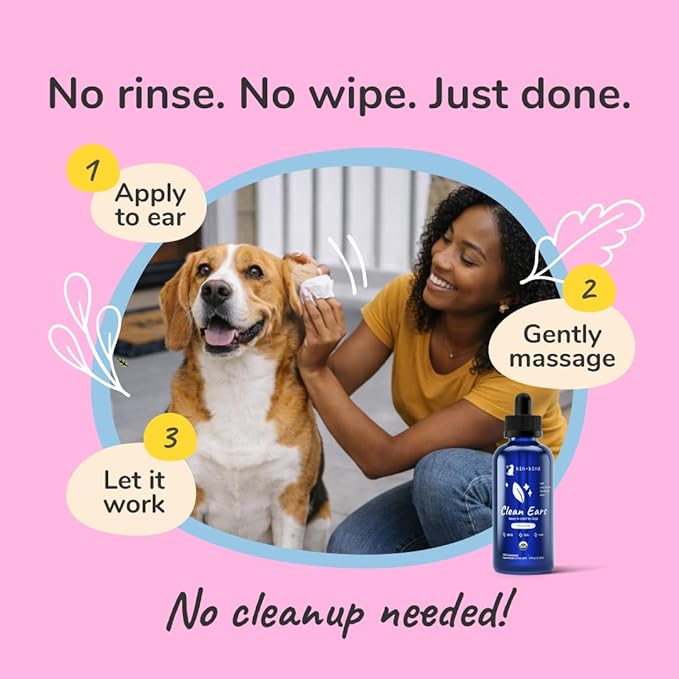 kin+kind Clean Ears - Natural Leave-in Dog Ear Cleanser - Certified USDA Organic - Fragrance Free - 4 fl oz