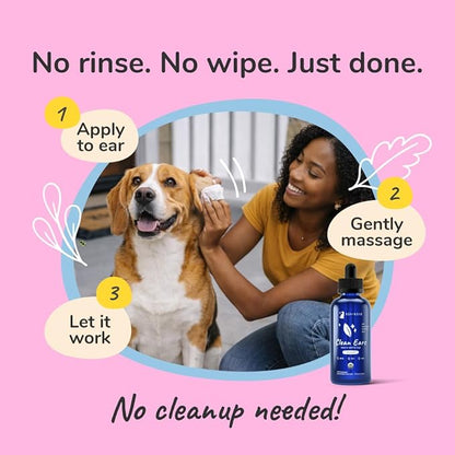 kin+kind Clean Ears - Natural Leave-in Dog Ear Cleanser - Certified USDA Organic - Fragrance Free - 4 fl oz