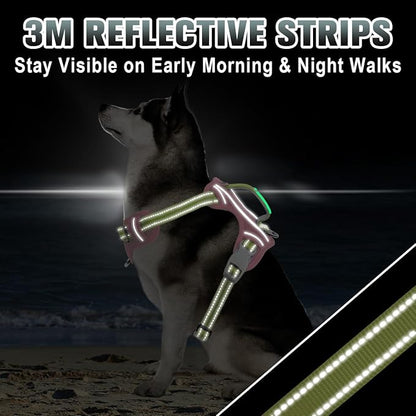 BARKBAY No Pull Dog Harness Large Reflective Dog Harness with Front Clip and Easy Control Handle for Walking Training Running with ID tag Pocket(Baby Pink & Sunlight,M)