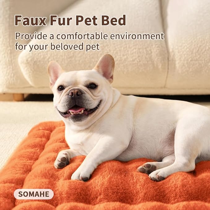 Cat & Dog Bed Mat, Soft Plush Faux Fur Kneading Pet Bed for 2 Cats or Small Dogs, Machine Washable Cat Sleeping Pad, Non-Slip Fluffy Pet Rug for Indoor Cats Kittens & Small Dogs,27x20 In Orange