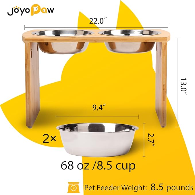 Elevated Dog Bowls, Bamboo Raised Dog Bowl for Large Dogs, with 2 Stainless Steel Bowls (13'' Tall-68oz Bowl)