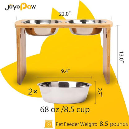 Elevated Dog Bowls, Bamboo Raised Dog Bowl for Large Dogs, with 2 Stainless Steel Bowls (13'' Tall-68oz Bowl)