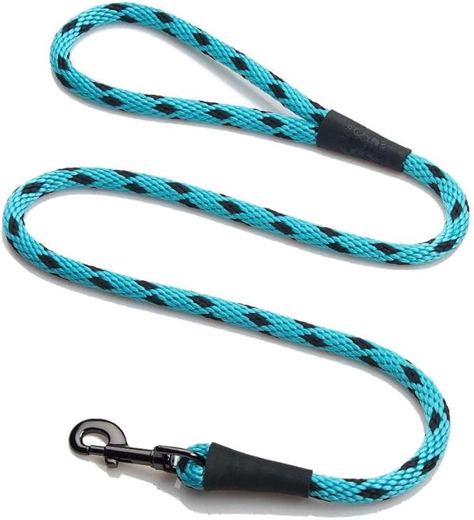 Mendota Pet Snap Leash - British-Style Braided Dog Lead, Made in The USA - Black Ice Turquoise, 1/2 in x 6 ft - for Large Breeds