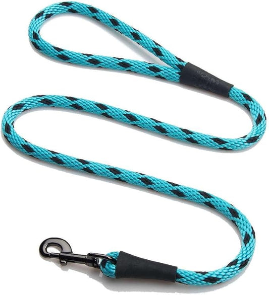 Mendota Pet Snap Leash - British-Style Braided Dog Lead, Made in The USA - Black Ice Turquoise, 1/2 in x 6 ft - for Large Breeds