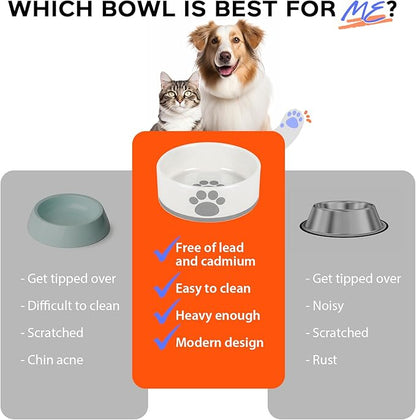 Ceramic Dog Bowl, 4.3" Round x 1.6" Tall, Small Dog Food and Water Bowls, White, Perfect for Dogs Up to 20 lbs, Microwave and Dishwasher Safe, Small Size
