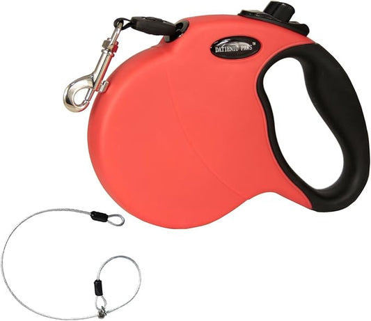 16Ft Chew Proof Retractable Dog Leash Anti-Chewing Wire Ropes Hands-Free Adjustable Safety Lock Durable Nylon Belt for Large Dogs Red L