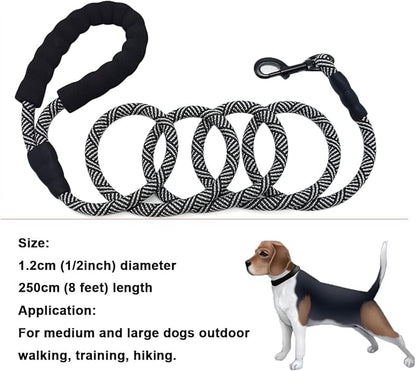 MayPaw Heavy Duty Rope Dog Leash, 3/4/5/6/7/8/10/12/15/20 FT Nylon Pet Leash, Soft Padded Handle Thick Lead Leashes for Large Medium Dogs (Black, 1/2" * 8')