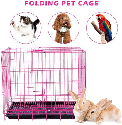 TEHAUX Foldable Dog Cat Cage, Pink, Convenient for Carrying, Durable Iron, Breathable Design
