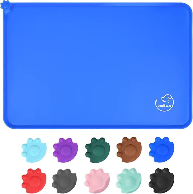 Silicone Waterproof Dog Cat Pet Feeding Mats, Non Slip, Easy Clean Pet Dog Cat Bowl Mats Placemat (24" x 16") Navy Blue