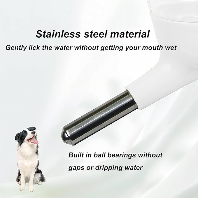 No-Drip Water Bottle/Feeder for Hamsters/Guinea Pigs/Ferrets/Rabbits/Cats and Dogs, Small Animals and Small Pets - for Use in Cages, Crates or Suspension Mounts.13.5 oz. Nozzle 10 mm, White