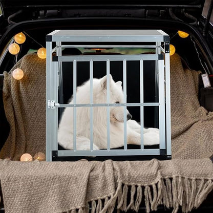 Aluminum Dog Crate Transport Box, 36" Heavy Duty Pet Travel Crate with Lockable Door, Trapezoidal Car Kennel, Ventilated Dog Carrier for Medium & Large Dogs, Easy Clean, 35.8"L x 25.6"W x 27.2"H