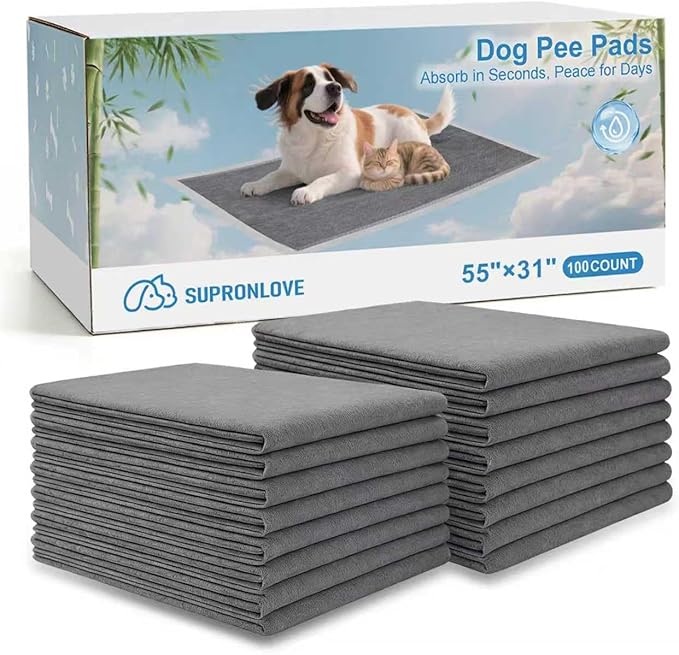 Charcoal Puppy Pads 55"×31", Ultra-Large Carbon Pee Pads for Dogs 40 Count, Odor-Control Dog Pee Pads, 6-Layer Dog Training Pads, Ultra-Absorbent & Quick-Dry Black Puppy Pads