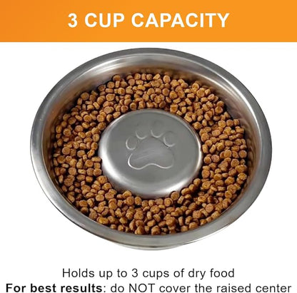 Neater Pet Brands Stainless Steel Slow Feed Dog Bowl for Fast Eating Large Breed, Metal Slow Feeder Dog Bowl Fits in Large Neater Feeders, for Puppy or Dogs (>40 lbs), 3 Cup Food Capacity