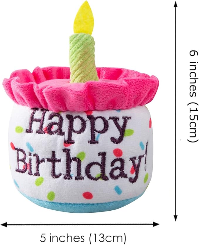 Dog Birthday Cake Toy, Happy Birthday Cake Shaped Squeaky Dog Toys for Medium & Large Dogs Funny Dogs Gifts Plush Dog Party Toys, Large, Pink