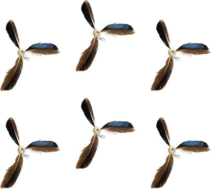 Faddare 6pcs Cat Wand Attachment, Spining Propeller Cat Toys, Cat Propeller Toy with Bell, Replacement Artificial Feather, Indoor Cat Toy, Cat Interactive Toy(Brown)