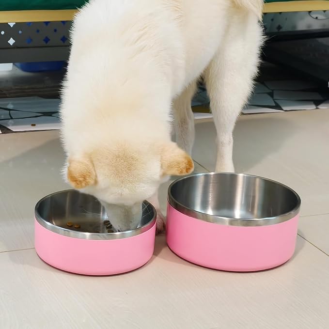 LIANLAI Stainless Steel Dog Bowls, Rust-Resistant Pet Bowls, Non Slip Dog Water Bowl, Versatile Feeding Bowls(Pink，40 oz)