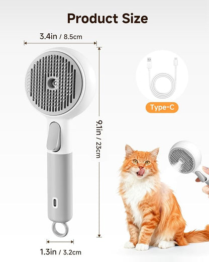 Pet Spray Brush for Cats & Dogs, 3-in-1 Grooming Tool with Cool Mist, 2-Speed Spray Settings, Removes Dander & Deshedding, One-Touch Self-Cleaning Hair Brush, for Long Short Hair Pets