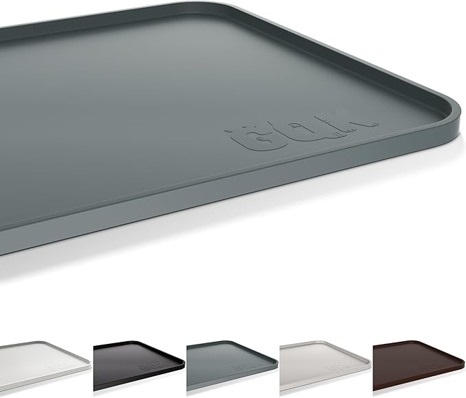 Silicone Dog Food Mat, Waterproof Anti-Slip Pet Feeding Mat with Warped Resistant Raised Edge,Spill-Proof Lip Floor Protection,Dishwasher-Safe Pet Placemat for Dogs & Cats(L 24" x 16" Gray)