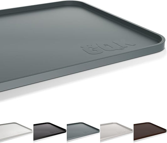 Silicone Dog Food Mat, Waterproof Anti-Slip Pet Feeding Mat with Warped Resistant Raised Edge,Spill-Proof Lip Floor Protection,Dishwasher-Safe Pet Placemat for Dogs & Cats(L 24" x 16" Gray)