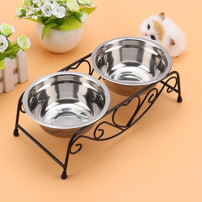 HURRISE Stainless Steel Dog Bowls, Set of 2, Double and Food Bowls, Non-Slip Resin Station, for Small-Medium Dogs and Cats