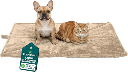 Furhaven ThermaNAP Self-Warming Cat Bed for Indoor Cats & Large/Medium Dogs, Washable & Reflects Body Heat - Quilted Faux Fur Reflective Bed Mat - Cream, Large