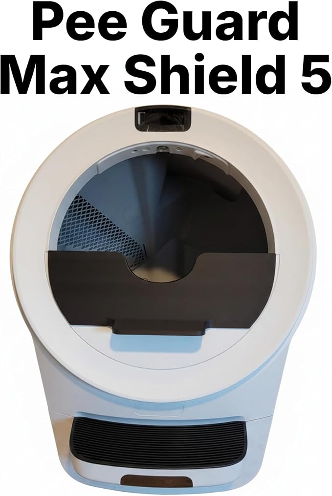 Pee Guard Max Shield for Litter-Robot 5 : Anti-Flicking, One-Piece Design (Black w/Leveler)