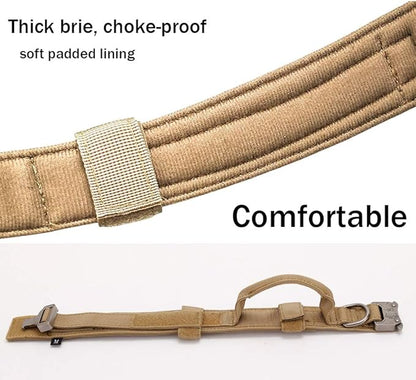 Xqpetlihai Tactical Dog Collar and Leash Set Adjustable Military Nylon Dog Collar with Control Handle and Heavy Duty Metal Buckle for Large Dogs（Brown XL