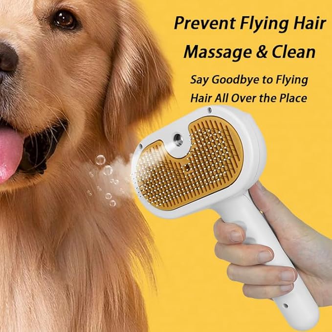 Pet Grooming Steam Brush, 3-in-1 Spray-on Hair Removal Comb for Long-Haired and Short-Haired Cats and Dogs