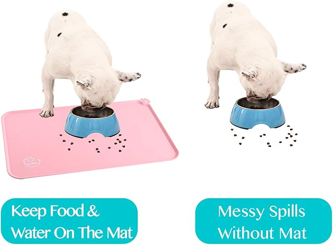 Silicone Waterproof Dog Cat Pet Feeding Mats, Non Slip, Easy Clean Pet Dog Cat Bowl Mats Placemat (18.5" x 11.5") Pink