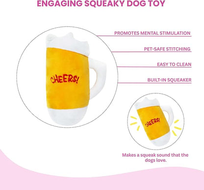 Glow Pups Dog Beer Toy, Plush Squeaky Beer Mug Dog Toy Dogs, Fun Alcohol Pet Toys, Engaging and Interactive, Machine Washable, Multicolor Plush