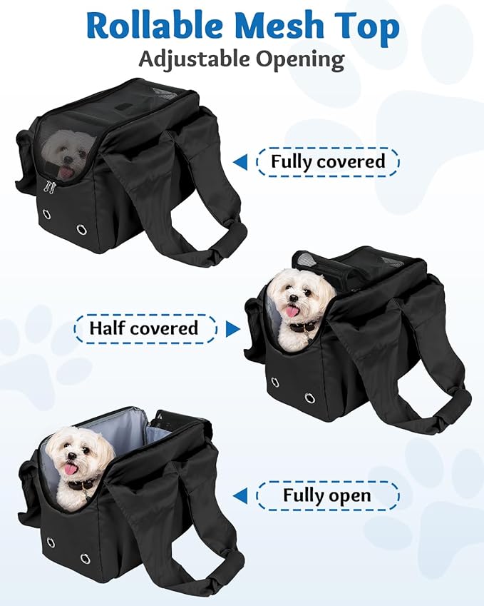 Dog Purse Carrier for Small Dogs and Cats up to 15 lbs, Portable Soft Sided Travel Pet Tote Bag with 4 Large Pockets,Foldable Puppy Bag Carrier for Outings and Travel (Black)