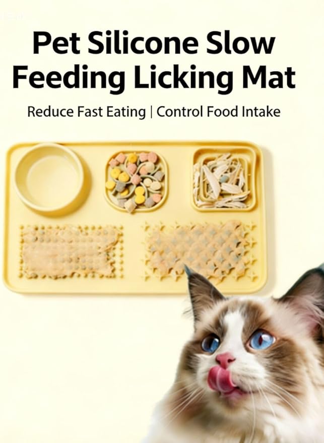 Food Grade Silicone Pet Licking Pad, Slow Feeder Puzzle Mat for Cats & Dogs, Anti-Slip Multi-Grid Design, Relieves Anxiety, Promotes Healthy Digestion