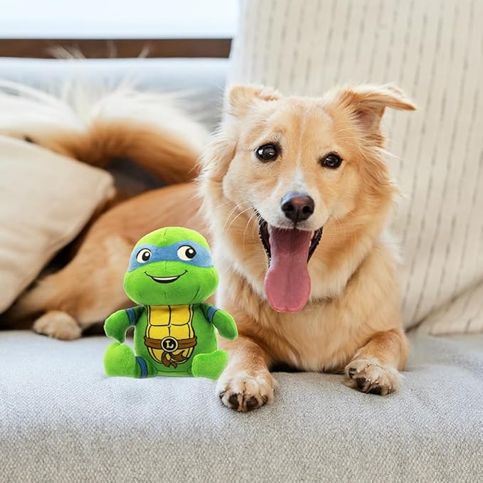 design LAB, Inc. Teenage Mutant Ninja Turtle Official Merchandise | TMNT Toys Squeaky Plush Dog Toy | Stuffed Animal Turtle Squeaks for Interactive Play | 2-Pack Leonardo & Raphael