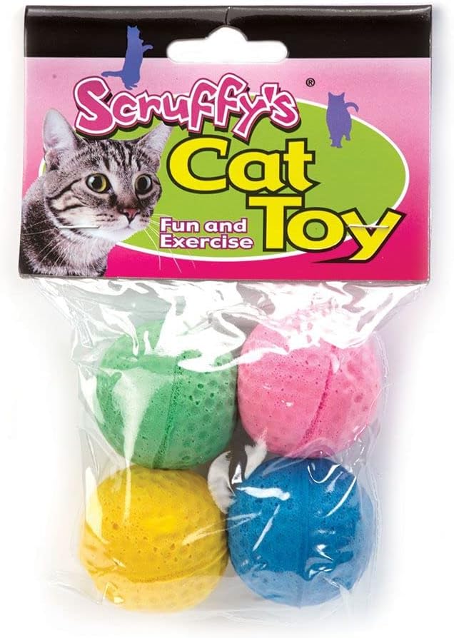 Boss Pet 04467 Scruff's Colorful Kitty Springy Foam Sponge Balls (4 Pack), Multicolor