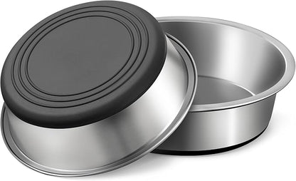 Stainless Steel Dog Bowls Set of 2, Anti Rust Metal & Non Slip Rubber Base, Heavy Duty Large Feeding Dishes, Food Grade BPA Free, Food and Water Bowl for Small Dogs (17oz, 2.1cup)