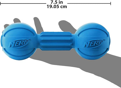 Nerf Dog Chewable Barbell Dog Toy, Lightweight, Durable and Water Resistant, 7.5 Inches, For Medium/Large Breeds, Two Pack, Blue and Green (8953)